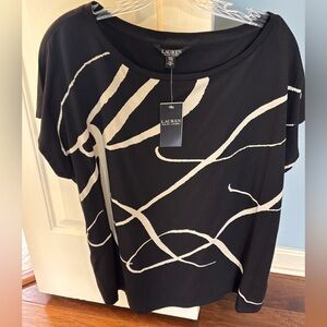 Lauren Ralph Lauren Black Top with Cream Abstract Lines